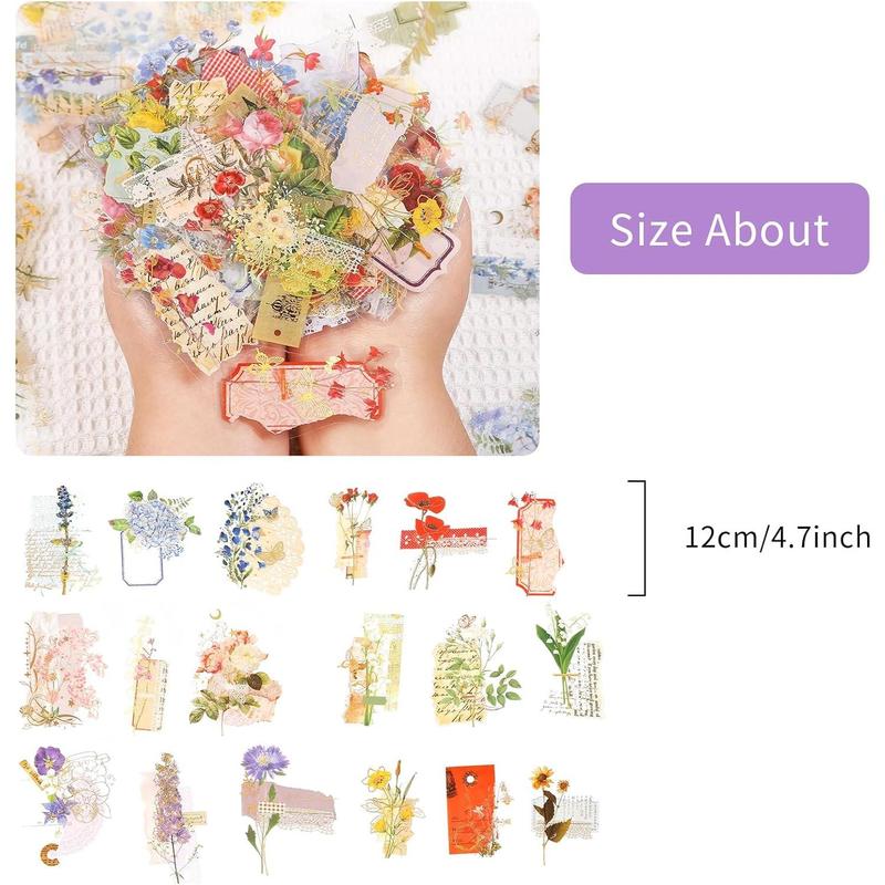 180 count Transparent Scrapbooking Stickers Journaling Stickers PET Nature  Stickers Floral Stickers Vintage Flower Stickers for Craft Small Flower Sticker for Journaling DIY Cards Album Envelope