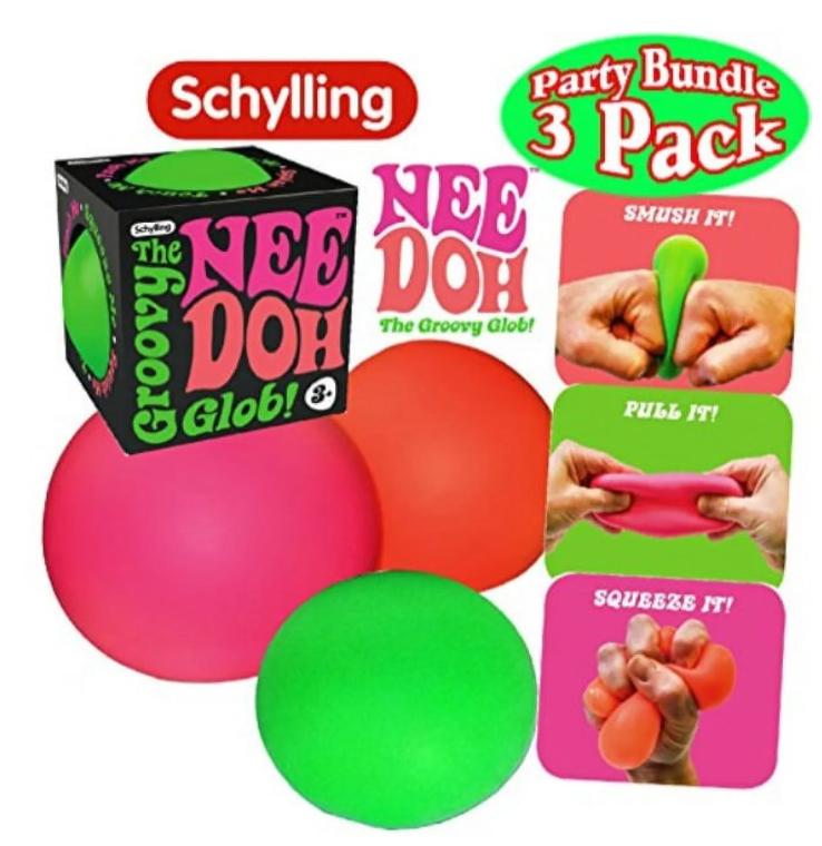 Schylling NeeDoh The Groovy Glob! Squishy, Squeezy, Stretchy Stress Balls Green, Orange & Pink Complete Gift Set Party Bundle - 3 Pack