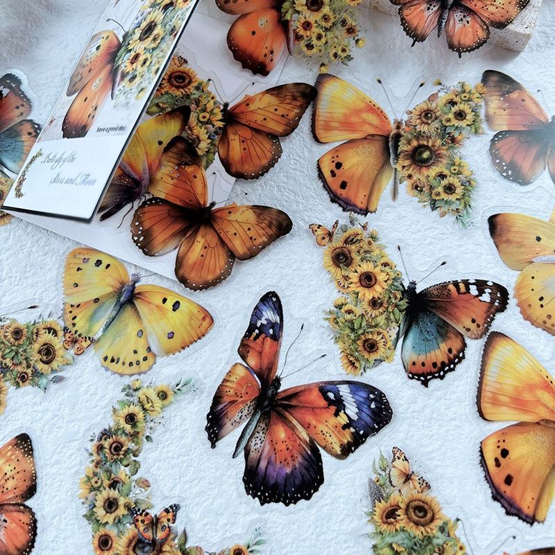 Butterfly & Moon Flower Sticker, 30pcs pack Multi-purpose Waterproof Decal, Decorative Floral Stickers for DIY & Craft Projects, Birthday Gifts, Christmas Gift