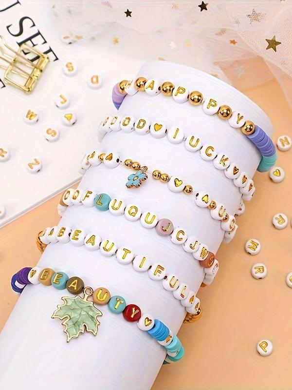 Letter Design Beaded, 500 1000pcs Round Acrylic Bead for Women Girls, Diy Jewelry Accessories for Bracelet & Necklace & Keychain & Earring, Birthday Gift