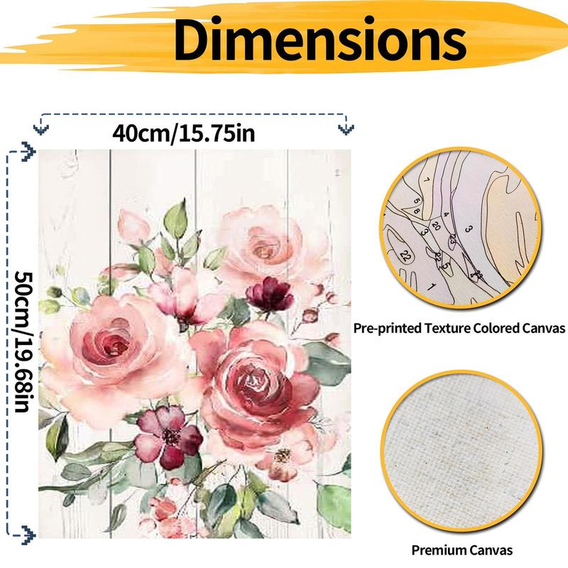 Flower Pattern DIY Painting By Numbers Kit without Frame, 1 Set DIY Paint By Numbers with Brushes & Acrylic Paint, Wall Art Decor for Home Living Room Bedroom