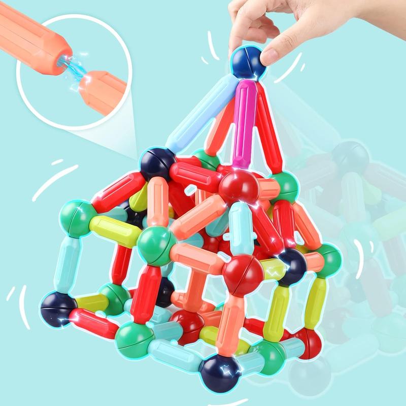 Magnetic Building Blocks for Kids Ages 4-8, STEM Construction Toys for Boys and Girls, Large Size Magnetic Sticks and Balls Game Set for Kid’s Early Educational Learning (64PCS)