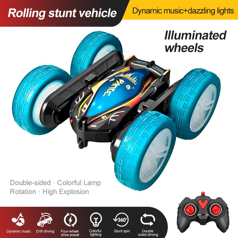 Stunt Remote Control Car - Double Sided RC Stunt Car Outdoor Toys For Kids，360° Flip 4WD Rechargeable Race Car，Girls Boys Gifts，With Lights & Music, for children and family interaction, Christmas gift, New Year gift,Birthday Gifts