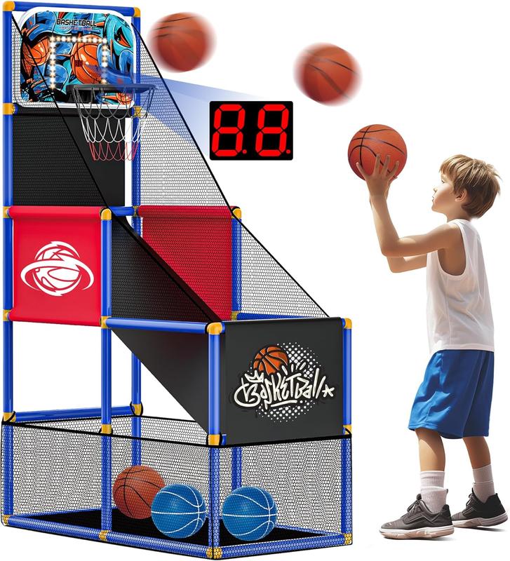 Kids Arcade Basketball Hoop with 4 Balls, Indoor and Outdoor Single Shooting Game, Game Sports Toy Gift, Suitable for Boys and Girls Aged 3-8