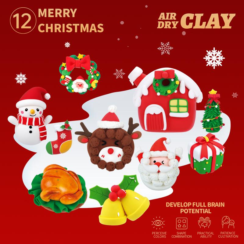 Air DIY Clay - [ Christmas Limited Edition ], 12 Boxes, Soft & Ultra Light, Safe & Non-Toxic, DIY Craft for Kids with Accessories, Tools and Tutorials