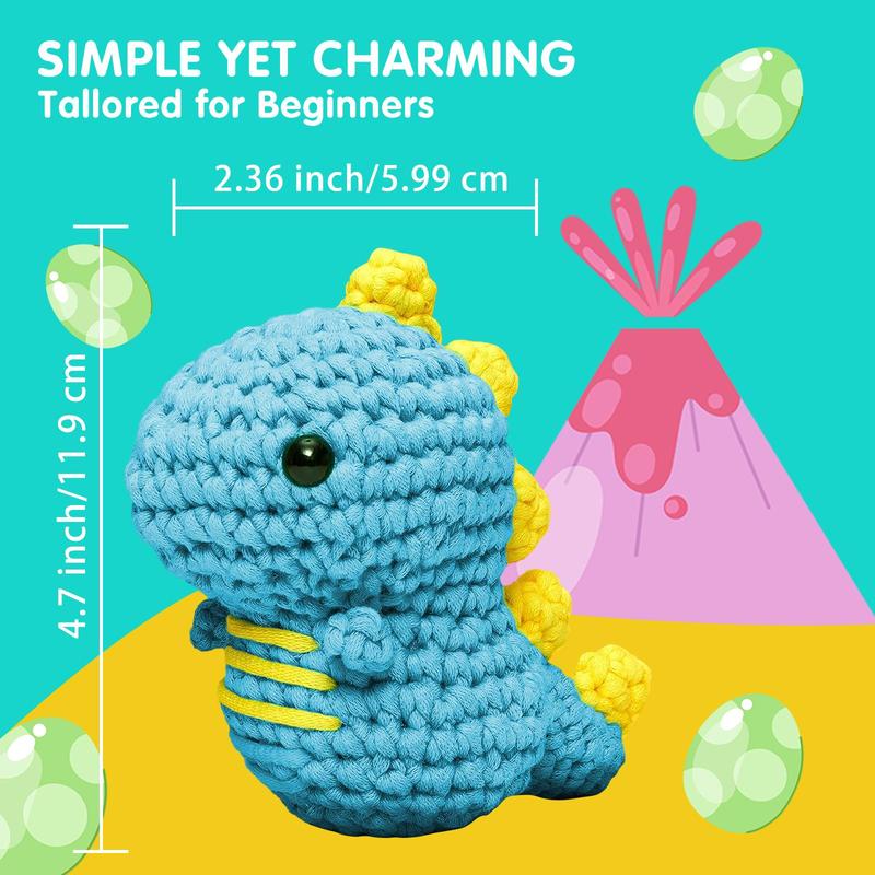 Dinosaur Pattern Crochet Kit, 1 Set Including Yarn, Needle, Instructions & Random Color Tool Accessories, DIY Crochet Kit with Step-by-Step Instructions Suitable For Beginners