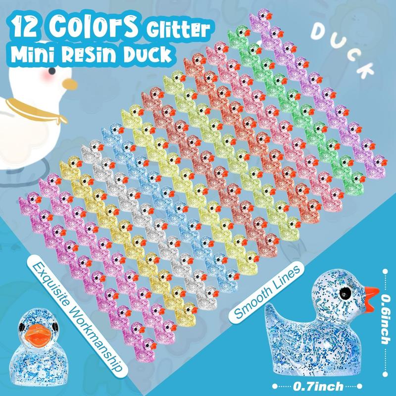 120 Pcs Glitter Mini Resin Ducks 12 Colors Little Duck Figures Tiny Ducks for DIY Garden Micro Landscape Aquarium Potted Dollhouse Decoration Decor