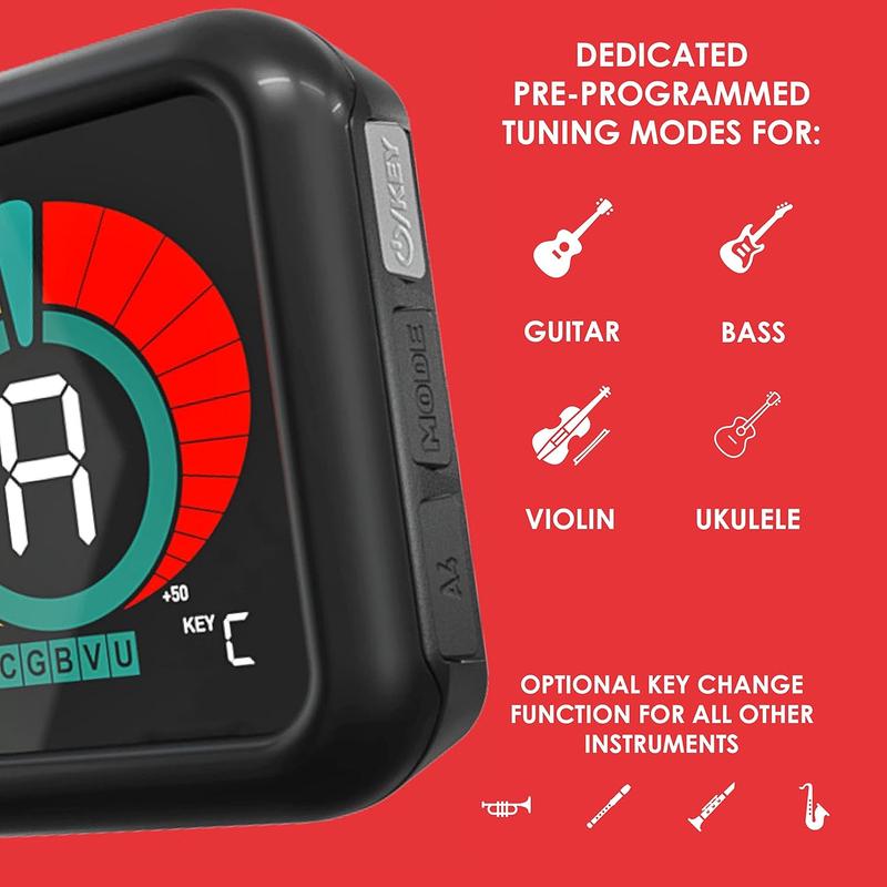 KLIQ UberTuner - Professional Clip-On Tuner for All Instruments (Multi-Key Modes) - Tuner for Guitar, Piano, Strings, Flute, and More