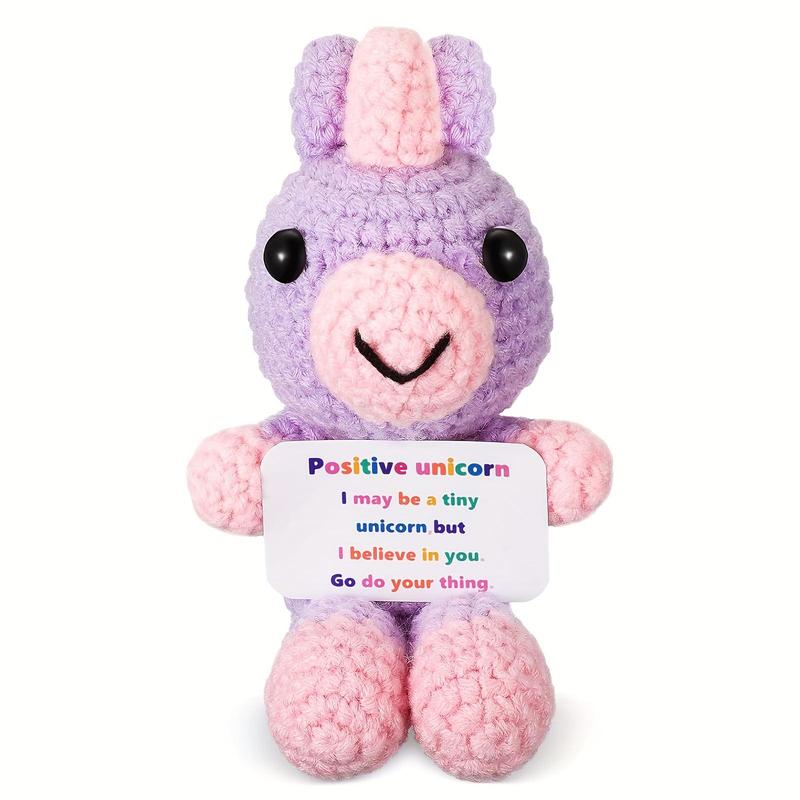 Cute Unicorn Design Crochet Doll, 4.72inch Positive Unicorn Bear Stuffed Animal with Positive Card, Knitted Unicorn Bear Crochet Doll for Women Birthday Party Decorations