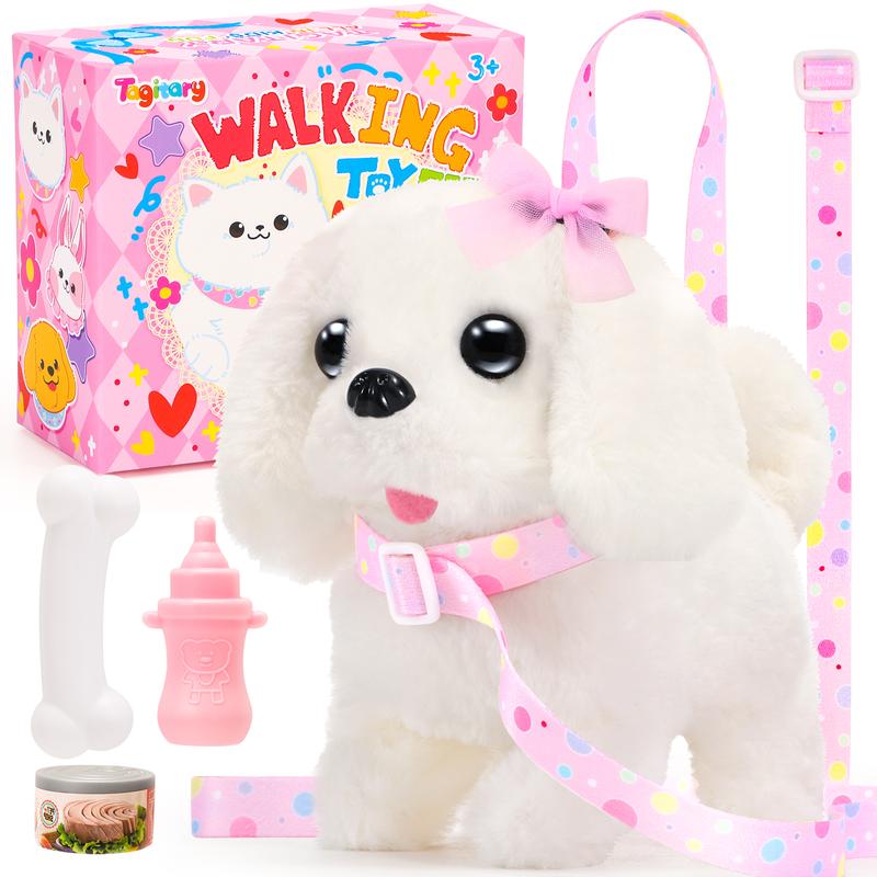 Plush Toys Interactive Puppy Toy ,Electronic Toy Dog That Walk and Bark,Tail Wagging, Fake Dog Toy with Leash,Perfect Easter Christmas Birthday Gift