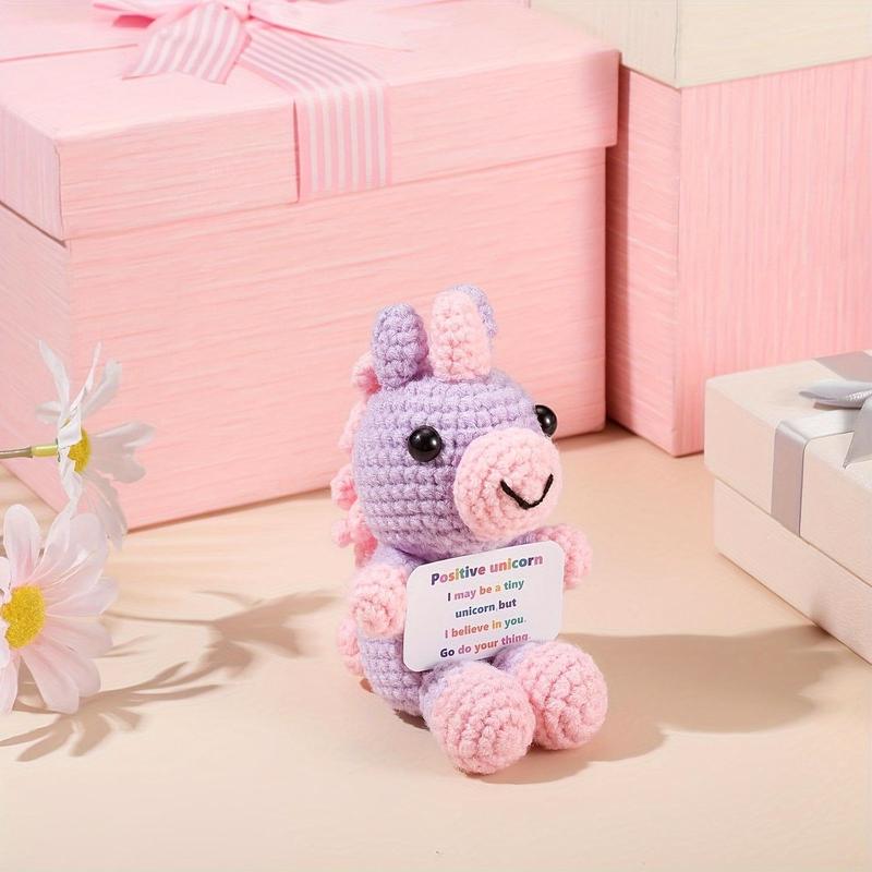 Cute Unicorn Design Crochet Doll, 4.72inch Positive Unicorn Bear Stuffed Animal with Positive Card, Knitted Unicorn Bear Crochet Doll for Women Birthday Party Decorations