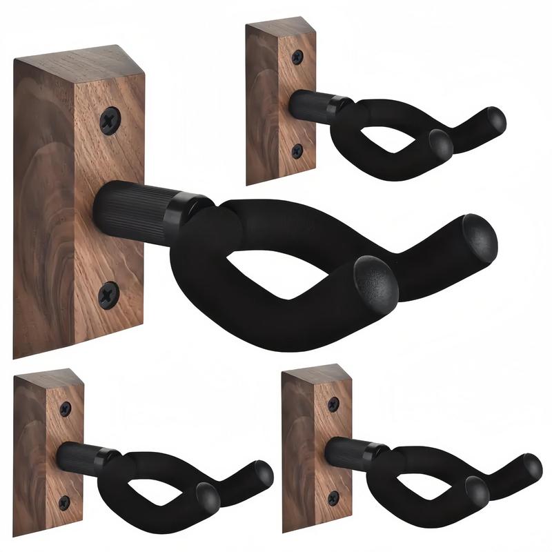 Wooden Wall Mounted Guitar Holder, 4 Counts Adjustable Guitar Hanger with Rotatable Soft Rubber Hook, Guitar Storage Hook