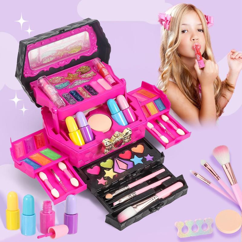 Kids Makeup Kit for Girl, Princess Toys Real Washable Cosmetic Set with Mirror, Play Make Up Birthday, Christmas, new year Gifts