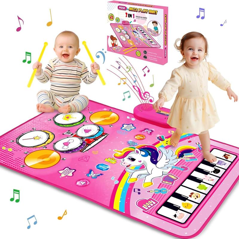 Toys for 1 Year Old Girl Gifts: Baby Musical Mat Toddler Toys Age 1-2 - 3 in 1 Piano Drum Animal Touch Unicorn Toys - Infant Music Toy 12-18 Months Babies Birthday Gifts for 1 2 3 Year Old Boys Girls