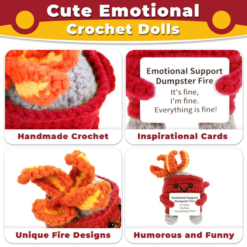 Creative Trash Can Flame Design Crochet Toy, 1 Count Emotional Support Dumpster Fire with Card, Festive Decorations for Home Office Desk