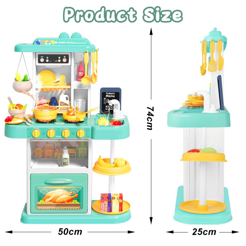 deAO Play Kitchen Toys, Kitchen Accessories, with Realistic Lights & Sounds, Simulation of Spray and Play Sink， Christmas Gift