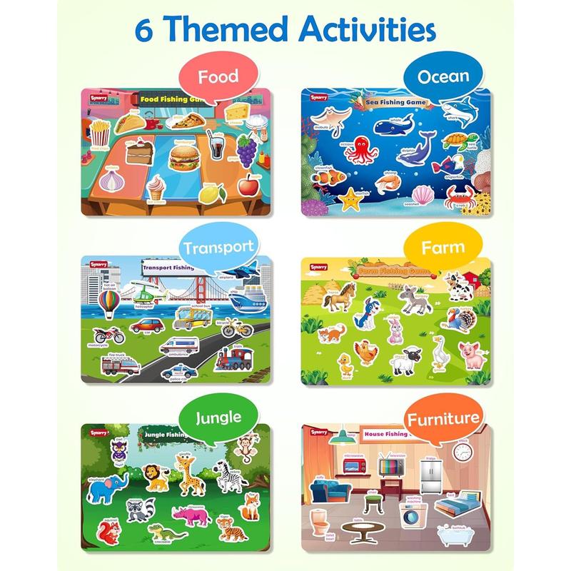 SYNARRY 89 Pcs Wooden Magnetic Sight Word Fishing Game Preschool Activity, Memory Sorting Matching Game for 3 4 5 Years Old Learning Flashcards, Montessori Educational Toys Gifts for Kids Ages 3-5 4-6