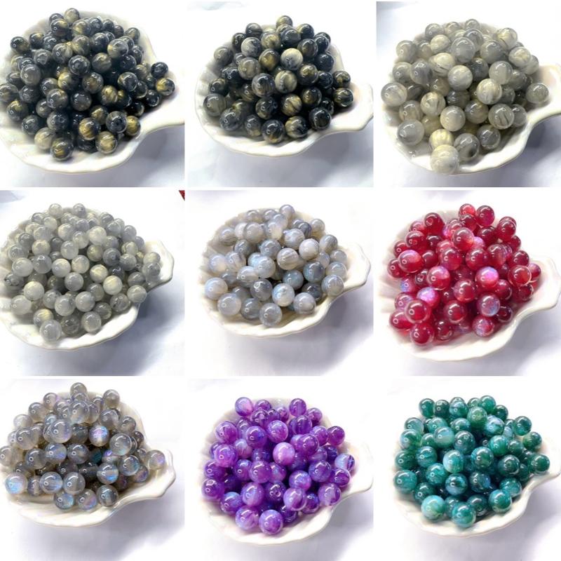 DIY 8mm 10mm 12mm Cat Eye Round Bead, Resin Colourful Round Loose Spacer Bead For Jewelry Making, Bracelet Earring Necklace Handmade Phone Chain Ornament Making Bead Lustrous Smooth and shiny