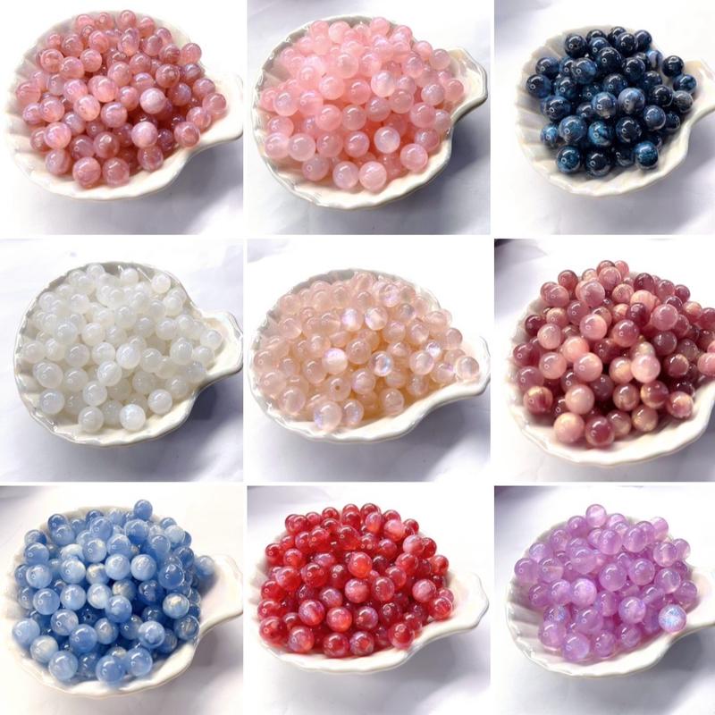 DIY 8mm 10mm 12mm Cat Eye Round Bead, Resin Colourful Round Loose Spacer Bead For Jewelry Making, Bracelet Earring Necklace Handmade Phone Chain Ornament Making Bead Lustrous Smooth and shiny