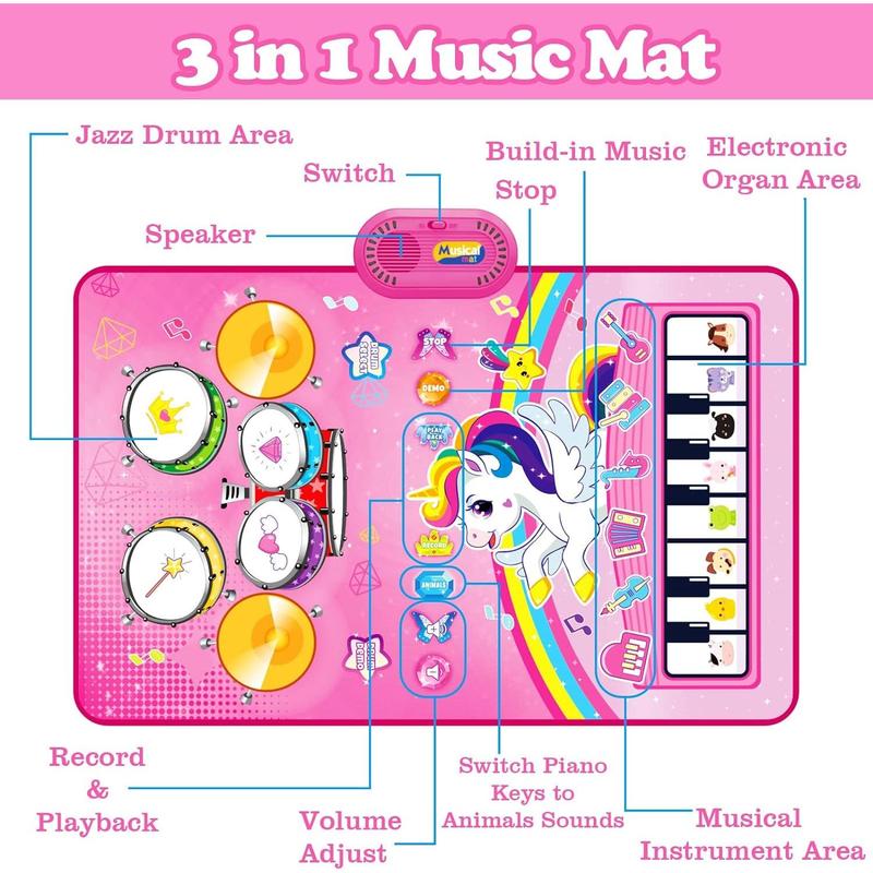 Toys for 1 Year Old Girl Gifts: Baby Musical Mat Toddler Toys Age 1-2 - 3 in 1 Piano Drum Animal Touch Unicorn Toys - Infant Music Toy 12-18 Months Babies Birthday Gifts for 1 2 3 Year Old Boys Girls