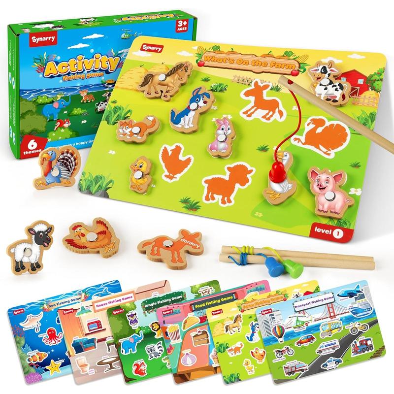 SYNARRY 89 Pcs Wooden Magnetic Sight Word Fishing Game Preschool Activity, Memory Sorting Matching Game for 3 4 5 Years Old Learning Flashcards, Montessori Educational Toys Gifts for Kids Ages 3-5 4-6