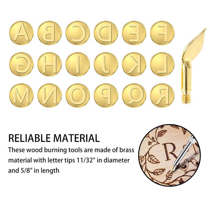 56 Counts Wood Burning Tip Set Letter Wood Burning Tool Including Alphabet Number Symbol Brass Alphabet Number Template for DIY Embossing Carving Craft Wood Burning