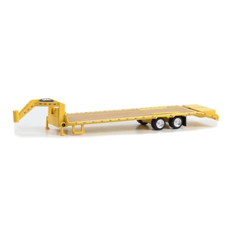 Gooseneck Trailer - Yellow w  Red and White Conspicuity Stripes (Hobby Exclusive) Diecast 1:64 Model - Greenlight 30485