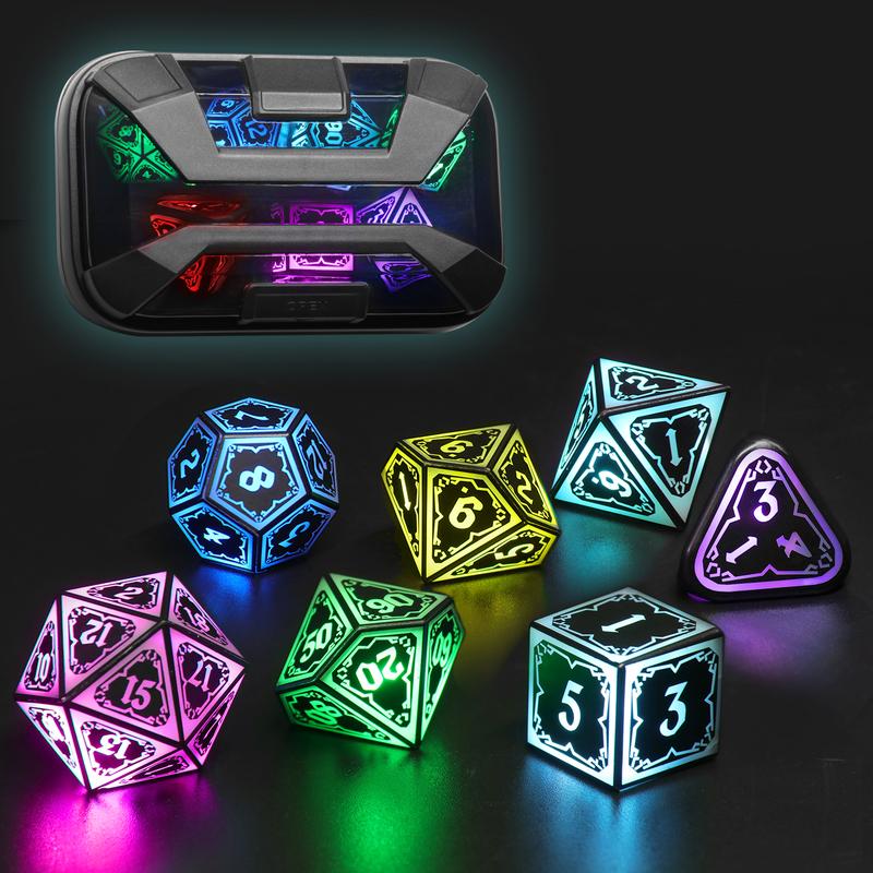 LED Dice Set For DND RGB Astral Shard Polyhedral Dice with Charging Case  7 Color Illuminated Dice for Tabletop Role Playing