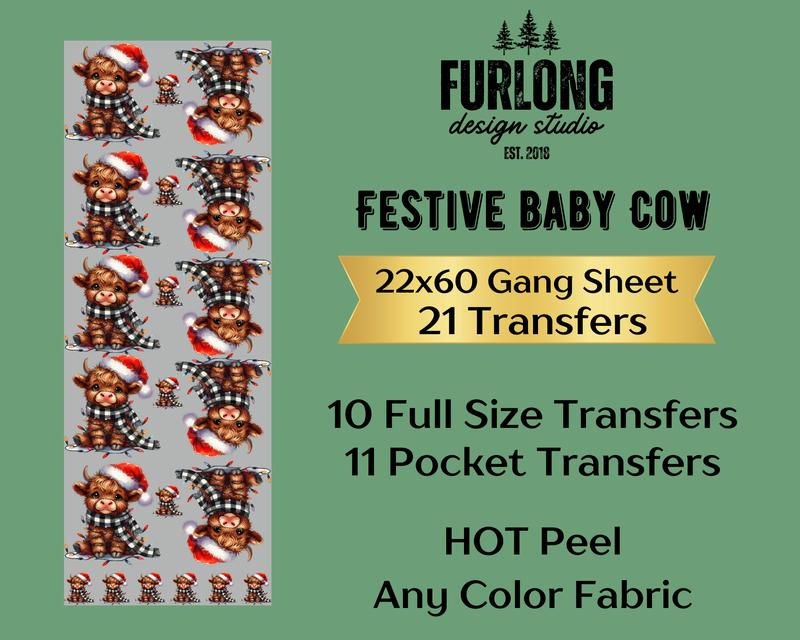 Festive Baby Cow Christmas Gang - 22x60 DTF Gang Sheets - DIY - Shirts - Crafts