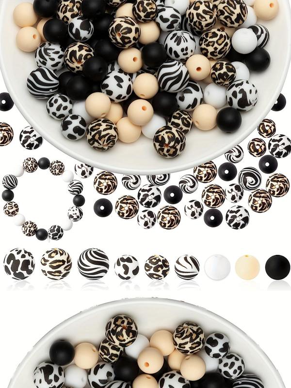 Leopard Cow Print Silicone Bead (45pcs), 15mm Round Shaped Bead for Jewelry Making, Fashion DIY Jewelry Accessories for Necklace & Bracelet Making