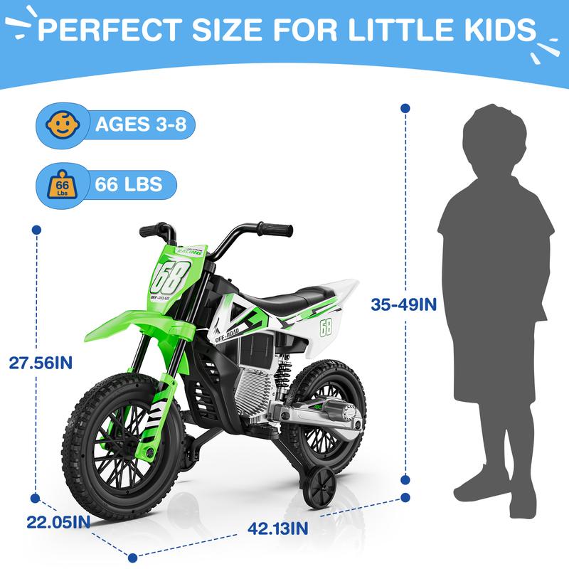 S6 12V Kids Motorcycle, 2x25W Ride on Motorbike, Equipped with Wireless Connection, Self-Control Throttle Grip, Idea Gift for Kids Aged 3-8