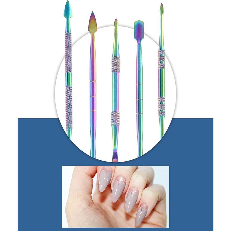 6PCS Wax Carving Tool, Stainless Steel Wax Tool Carving Tool Kit, Rainbow Sculpting Tool Spoon Carving Tool, Double-Headed, with Silica Gel Container, Rainbow