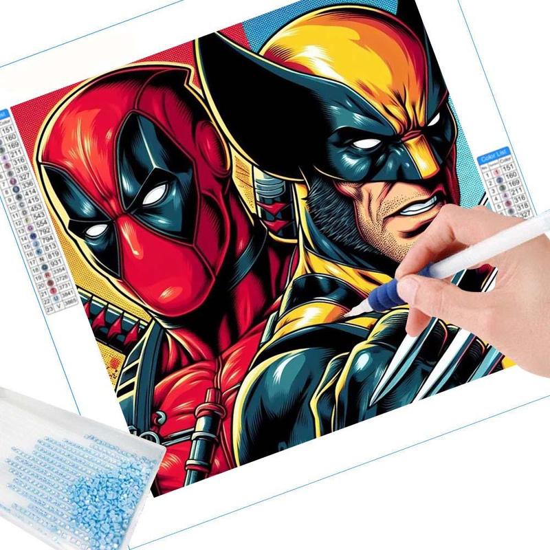 Superhero Wolverine & Deadpool Pattern DIY Diamond Arts Colorful Painting Kit without Frame, DIY 5D Diamond Arts Colorful Painting for Home Bedroom Wall Decor