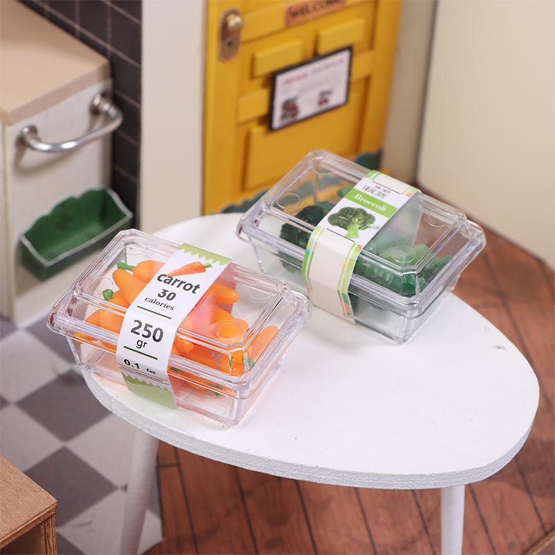 1 12 Dollhouse Mini Supermarket Vegetable Fruit Model With Clear Box Dollhouse Simulated Food Decoration Dolls House Accessories