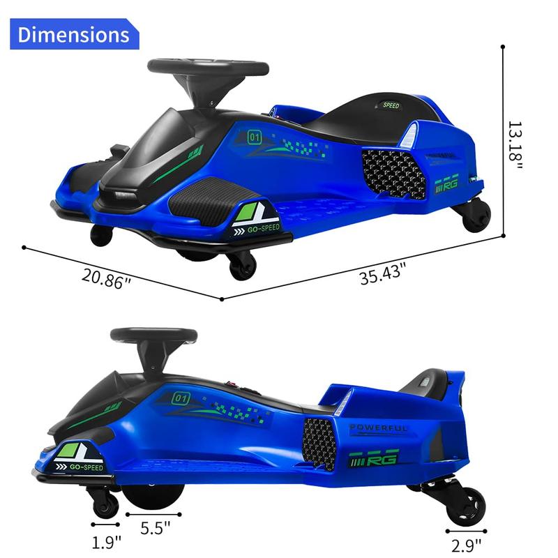 24V Electric Drifting Go-Kart for Youth with Variable Speed Up to 7.5 mph, Built-in Music, Colorful LED Lights, USB, and Low-Power Alarm (Multiple Colors Available)