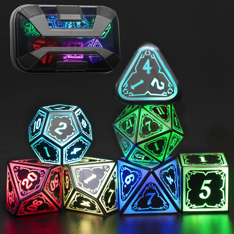 LED Dice Set For DND RGB Astral Shard Polyhedral Dice with Charging Case  7 Color Illuminated Dice for Tabletop Role Playing