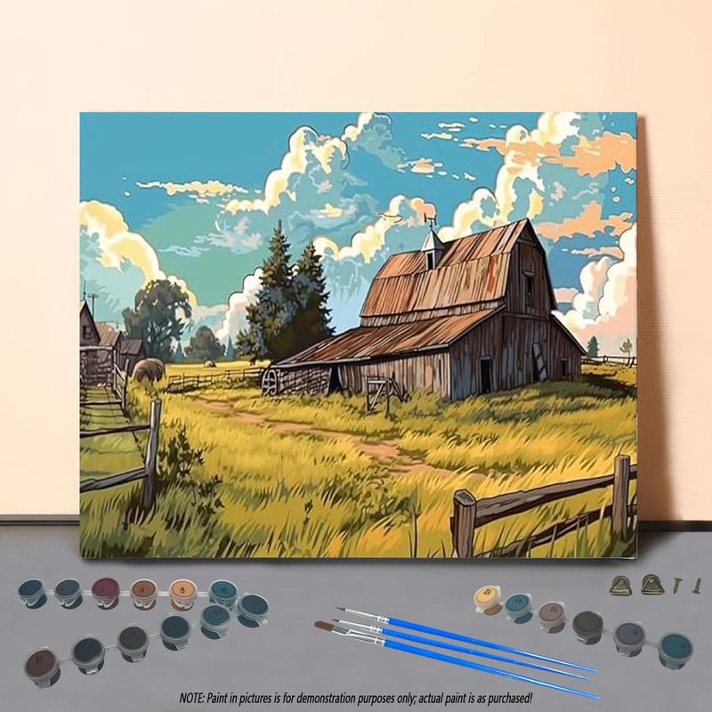 Farmhouse Pattern DIY Painting Kit without Frame, DIY Paint by Numbers Kit, Wall Art Decor for Home Living Room Bedroom