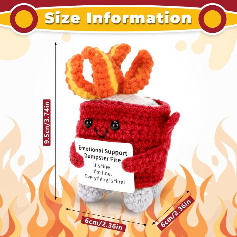 Creative Trash Can Flame Design Crochet Toy, 1 Count Emotional Support Dumpster Fire with Card, Festive Decorations for Home Office Desk