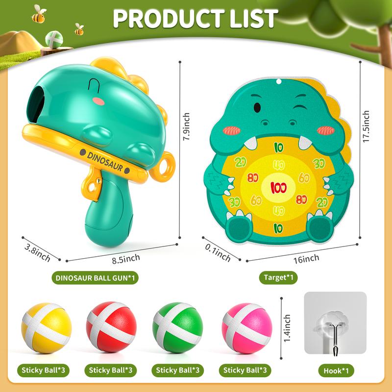 Dinosaur Ball Shooting Toy with Sticky Ball & Lovely Dinosaur Dart Board, Interactive Game for Outdoor Indoor Play