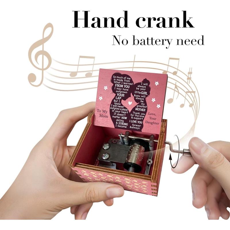 Music Box Gifts for Mom from Daughter,I Love You Mom Gifts You are My Sunshine Hand Crank Wooden Musical Boxes for Mom on Birthday Christmas Mothers Day Pink