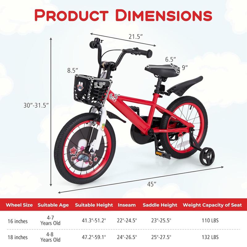 [ShopTab] Festival Joy 16 18 Inch Graffiti Bicycle with Adjustable Height, Training Wheels, Storage Basket, Handbrake & Coaster Brake，a Ideal Gift for Birthday