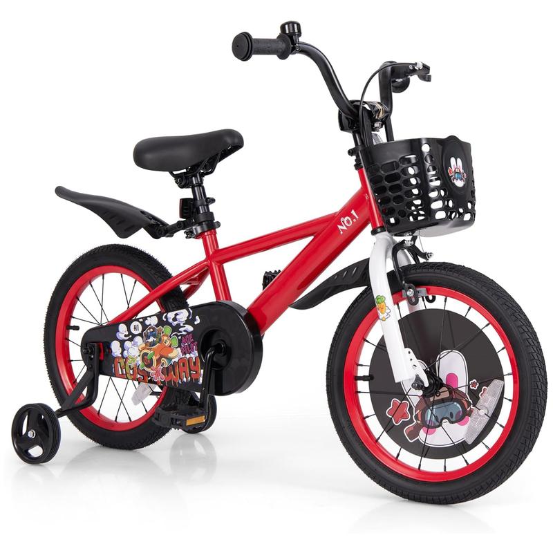 [ShopTab] Festival Joy 16 18 Inch Graffiti Bicycle with Adjustable Height, Training Wheels, Storage Basket, Handbrake & Coaster Brake，a Ideal Gift for Birthday