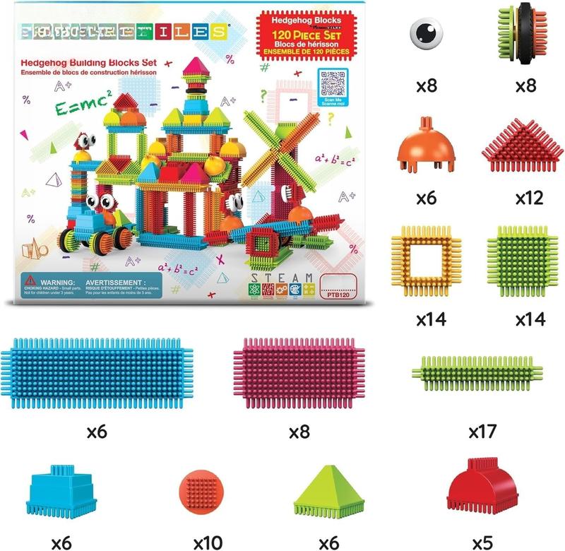 120 count Hedgehog Interlocking Building Blocks Tiles Construction Toy Set Learning Playset STEAM Development Preschool Kindergarten Toy for Kids Age3+ PTB120