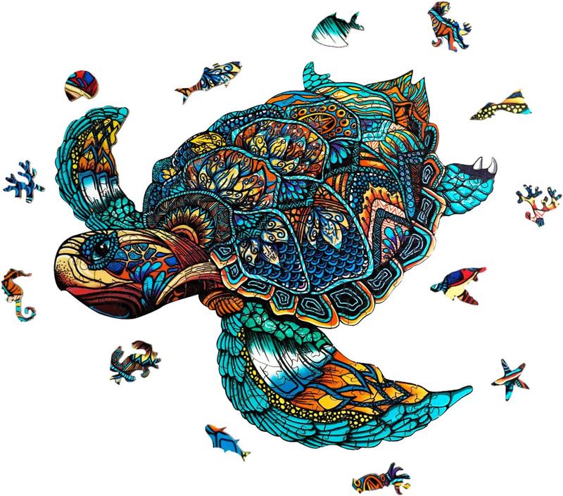 Wooden Puzzles for Adults - Sea Turtle Wooden Jigsaw Puzzles for Adults - Unique Animal Shape Wood Cut Puzzles Relax Puzzles (M-11.8 * 10in - 200psc)