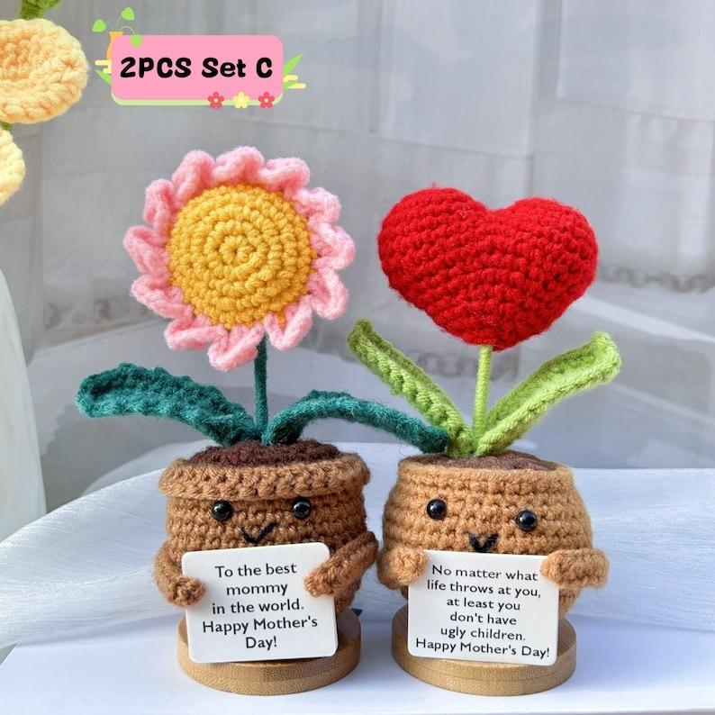 Handmade Crochet Sunflower Daisy Heart Shape Flower-Emotional Support Plant Gift-Mother's Day Gifts-Gifts for Mom-Love for Mom-Crochet Decor