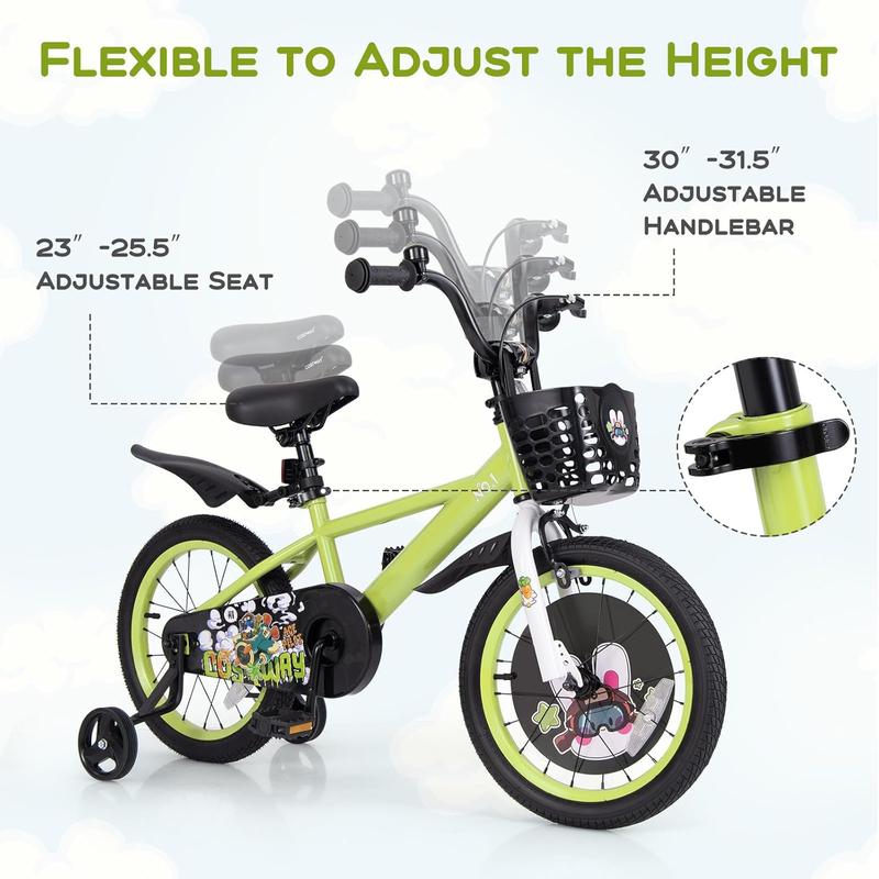 [ShopTab] Festival Joy 16 18 Inch Graffiti Bicycle with Adjustable Height, Training Wheels, Storage Basket, Handbrake & Coaster Brake，a Ideal Gift for Birthday