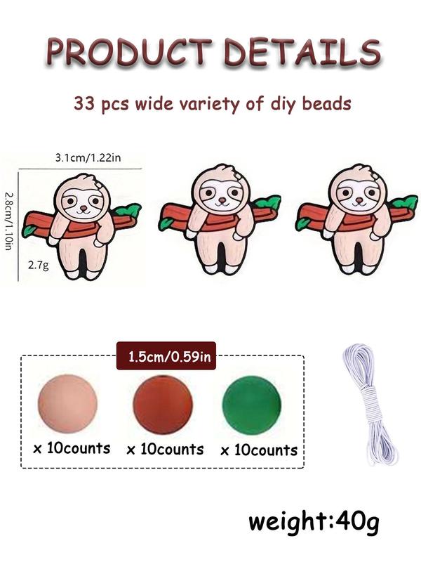 Cute Sloth Design Silicone Bead, DIY Jewelry Making Supplies for Bracelet, Keychain, Bag Chain, Fashion Accessories for Women & Girls