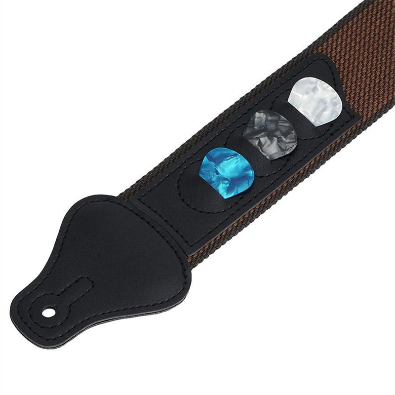 Guitar Strap and Picks Set, 10pcs set, Guitar Strap and 5 Guitar Picks and 1 Pick Holder 1 Holding Strap and 2 Washers for Bass, Electric & Acoustic Guitar