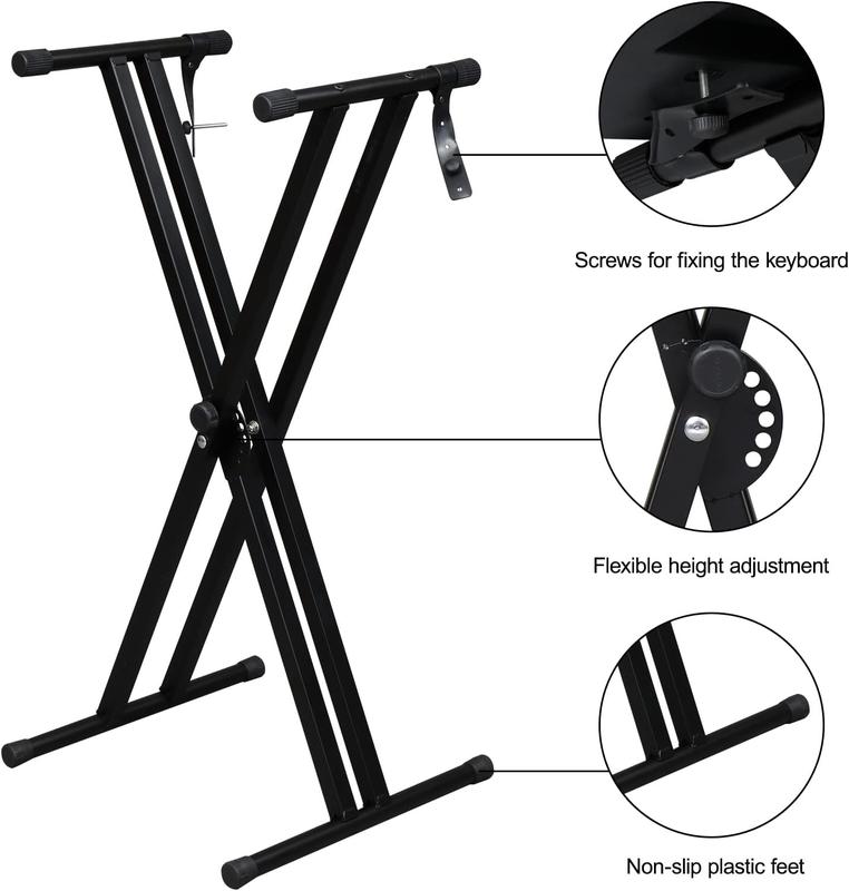 Ktaxon Double X Keyboard Stand and Bench Set, Adjustable Height Digital Piano Stand with Lockable Straps for 49 61 76 88 Keys