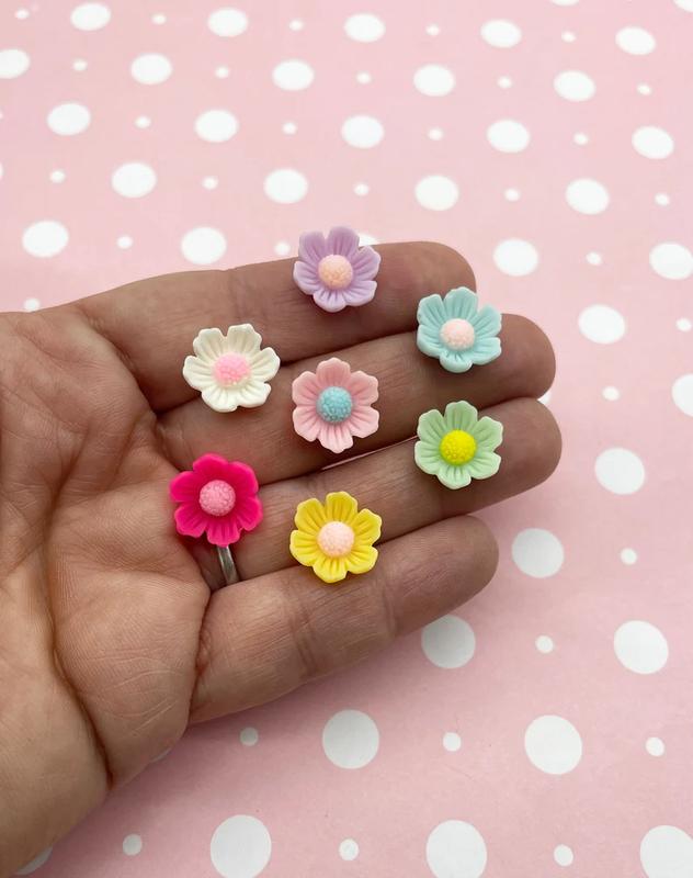 15 Assorted Cherry Blossom Flower Cabochons Flat Backed Resin Sakura Cabs